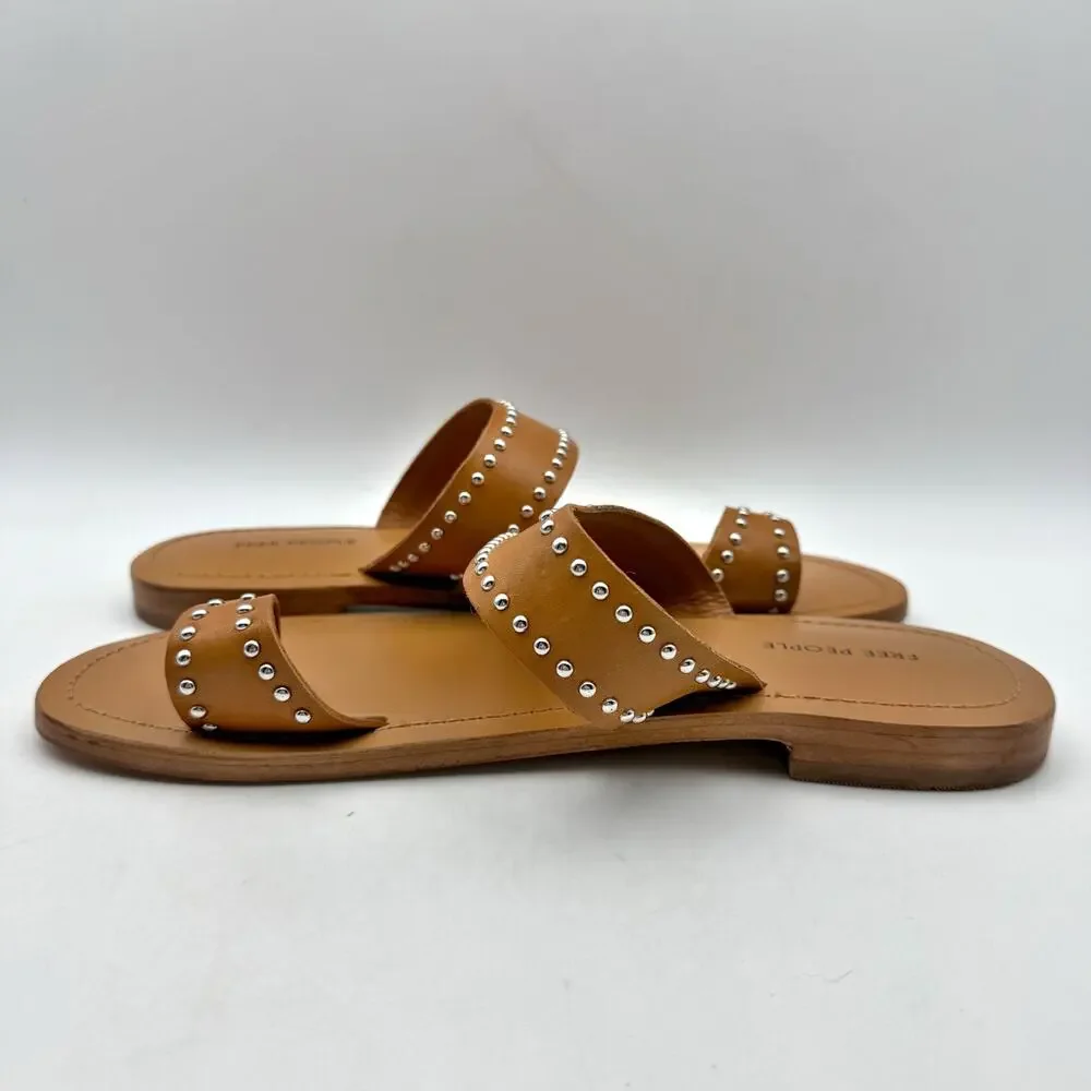 Free People Womens Amelie Tiny Stud Sandals US 9 Brown Tan Leather Slip On NIB - Picture 7 of 13